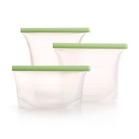 Lékué Vorratsdose 1,5 l, 20 × 21 cm, Silikon, grün/transparent, 3er-Set