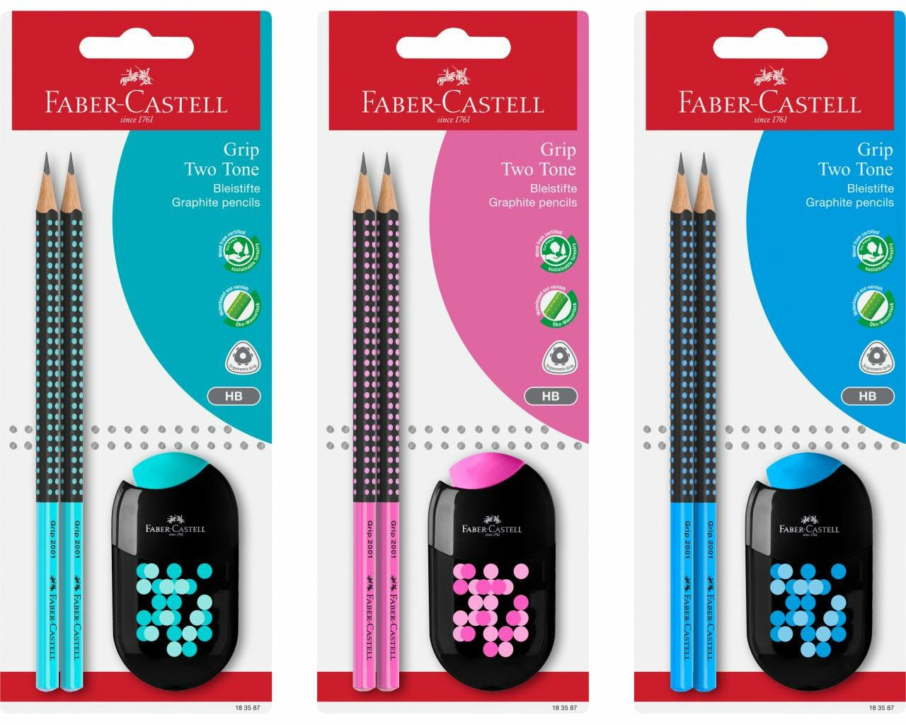 Faber-Castell Grip 2001 Bleistifte HB, mit Radierer – 2er-Set