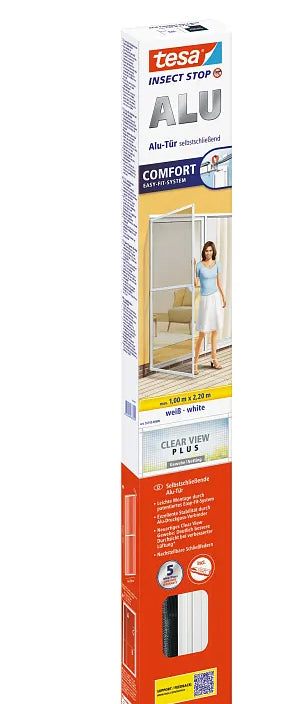 TESA Insect Stop Fliegengitter Tür – 100 × 220 cm – weiss – Aluminium-Rahmen – für Türen