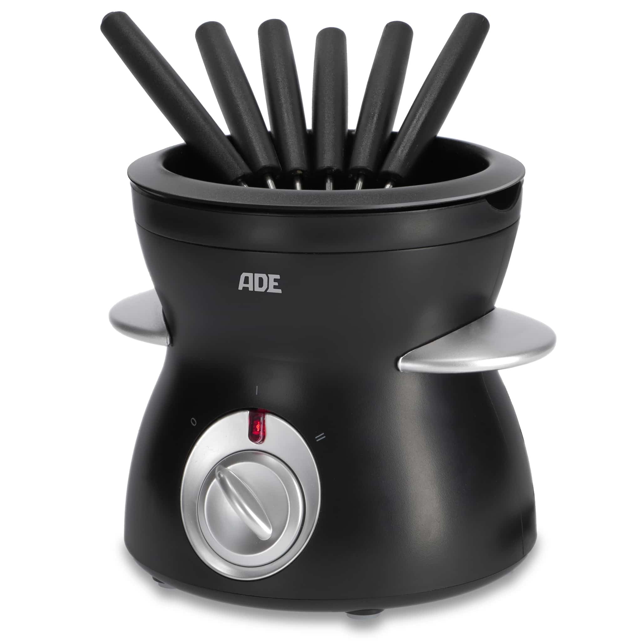 ADE Fondue-Set KG2352 – Kunststoff, 0,5 l, 6 Gabeln, netzbetrieben – schwarz/silber