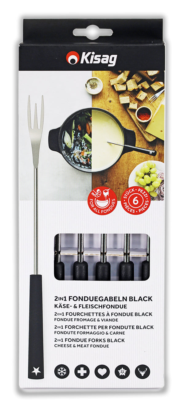 Kisag Fonduegabeln – 6er-Set, 26,5 cm, Kunststoff, Schwarz, für Käsefondue, spülmaschinenfest