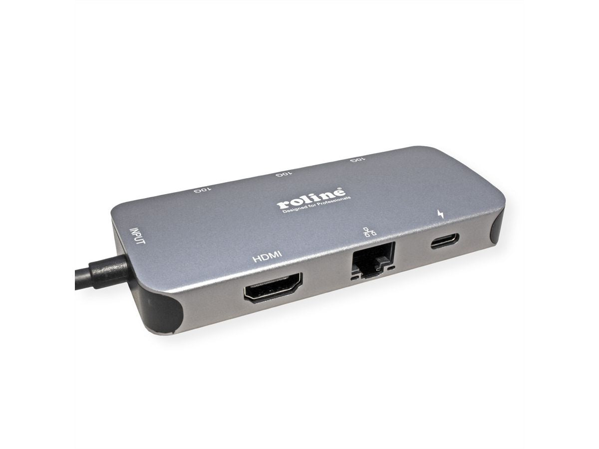 ROLINE Dockingstation – USB-C, 1× HDMI, 2× USB-A, 100 W PD, GbE, für Windows/Mac