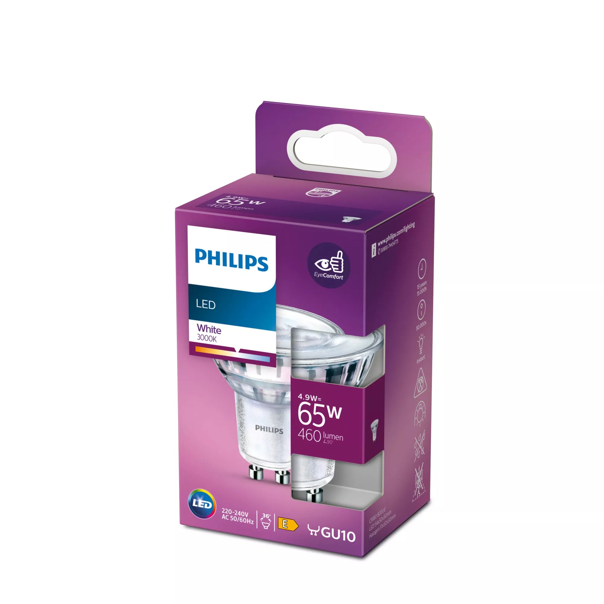 Philips by Signify Philips LED-Leuchtmittel GU10 Reflektor – 460 lm, 4,7 W, Warmweiss 3000 K, 36° – 1 Stk.