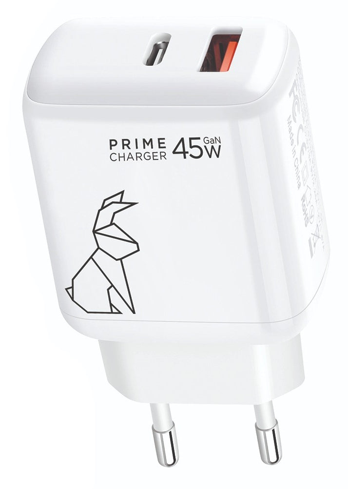 Rabbiter POWER45W DUAL-LADEGERÄT USB-Ladegerät 45 W – USB-C×1, USB-A×1 – GaN – Weiss