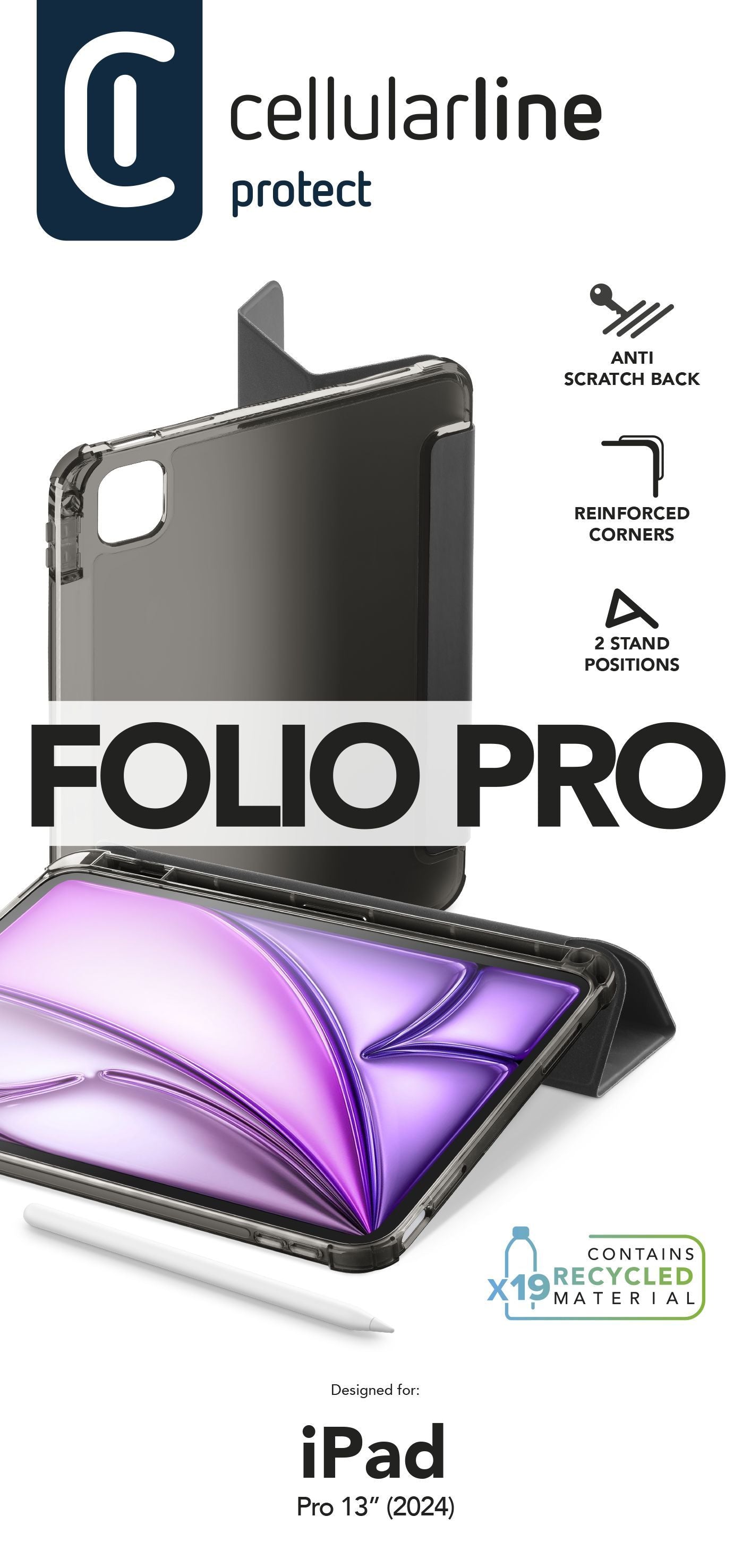 Cellularline Folio Case Tablet- & Notebook-Tasche – für iPad Pro 12,9" (M4/2024), Kunstleder, Schwarz