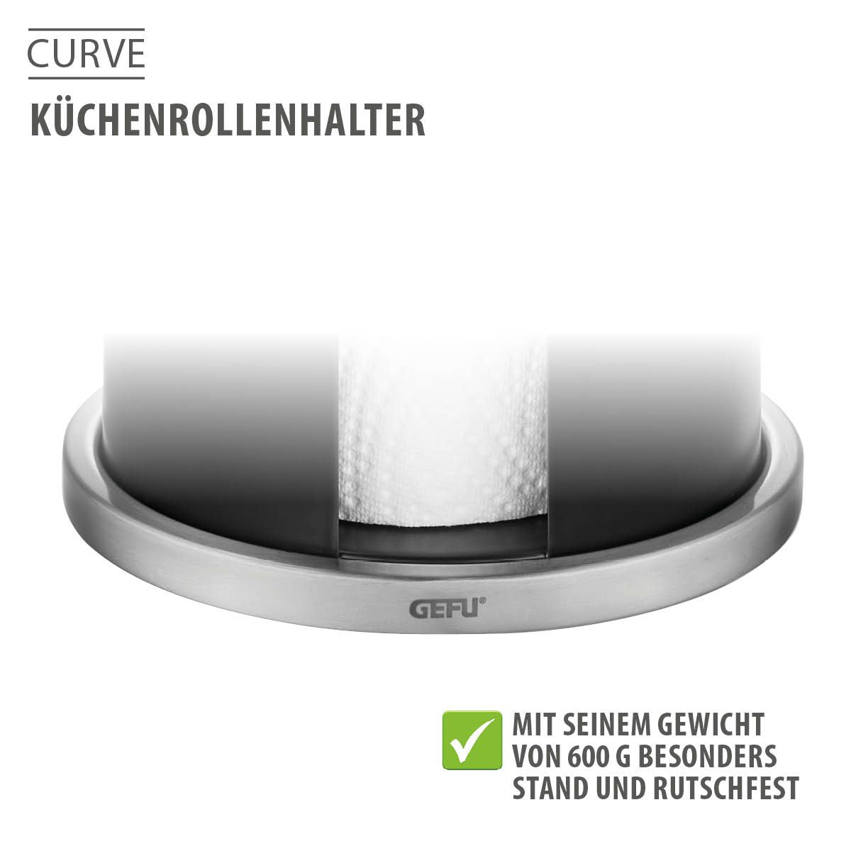 GEFU Küchenrollenhalter Edelstahl, 13 × 13 × 30 cm, schwarz