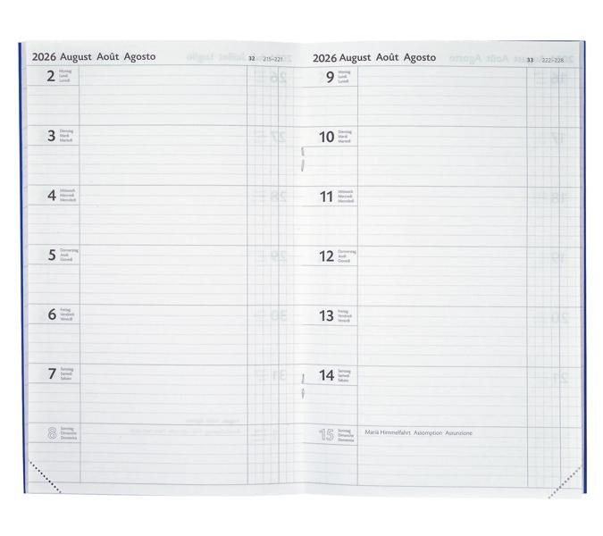 Biella Agenda – 1 Woche/1 Seite, gebunden, 15 × 24 cm, Jan–Dez, 2026, Dunkelblau, PEFC