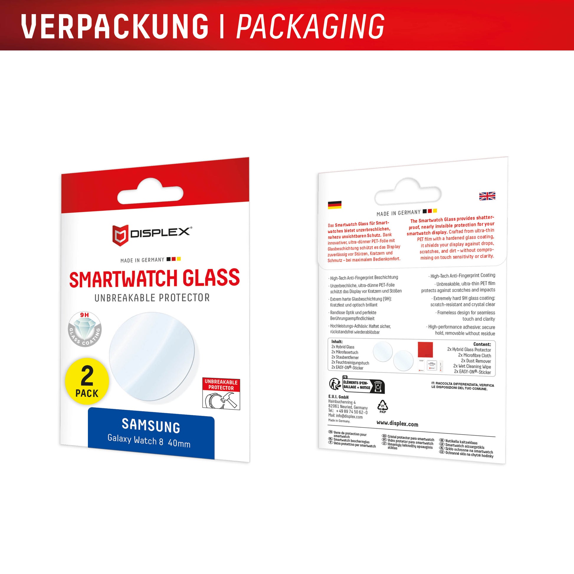 Displex Displayschutz (Panzerglas), Full Cover – für Galaxy Watch 8 40 mm