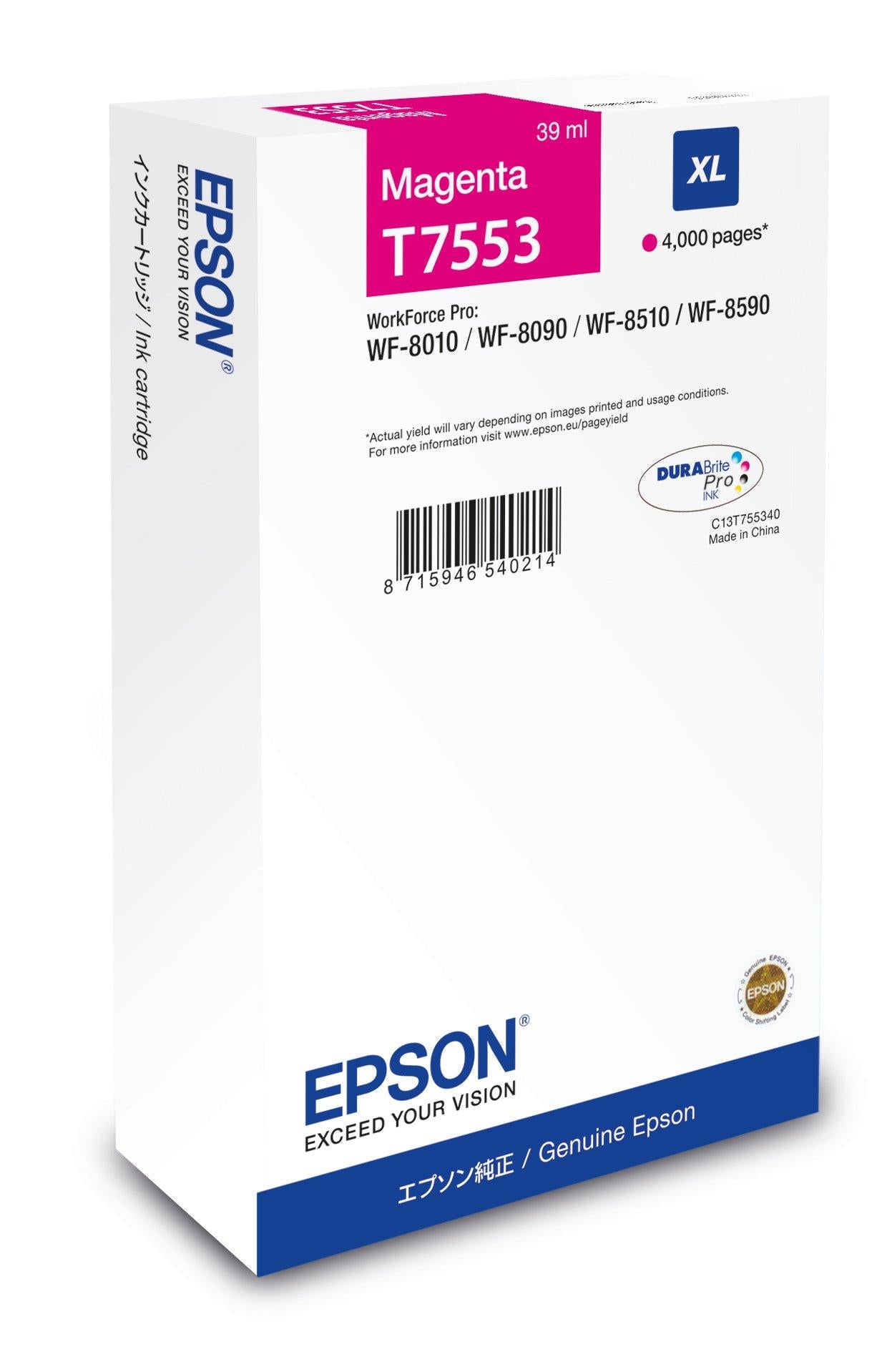 Epson Tintenpatrone C13T75534N, magenta, XL, 4'000 Seiten – für WorkForce Pro WF-8010, WF-8090, WF-8510 und andere