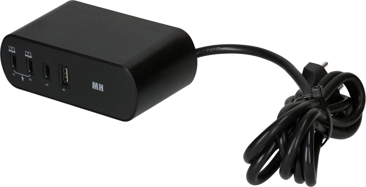 Max Hauri AG Max Hauri PD65W Netzteil – 65 W, 3× USB-C + 1× USB-A, PD, mit 2 m Kabel – für USB-C/USB-A-Geräte