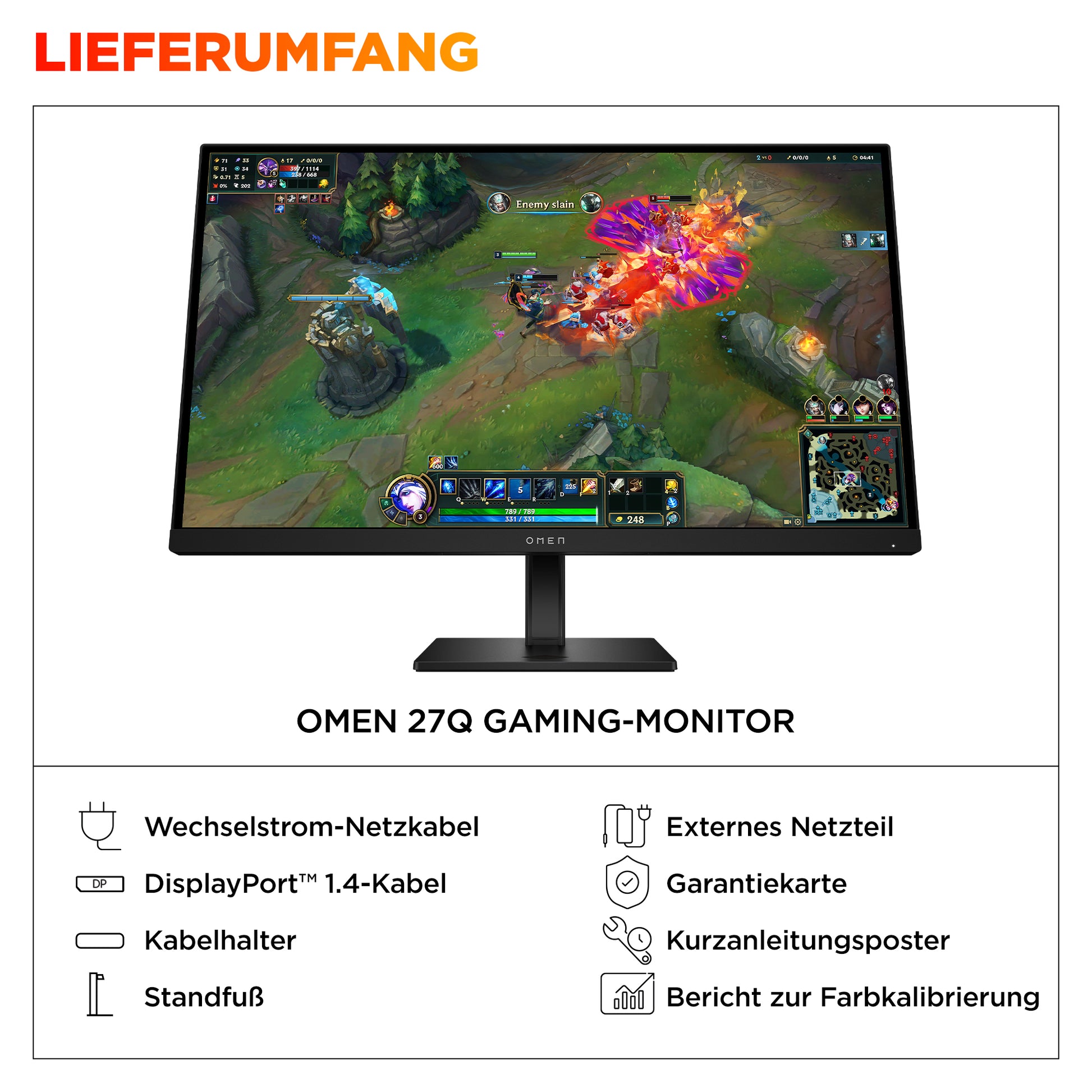 HP OMEN 27 – Monitor, 27" 2560 × 1440 (WQHD), LCD, 180 Hz, Schwarz