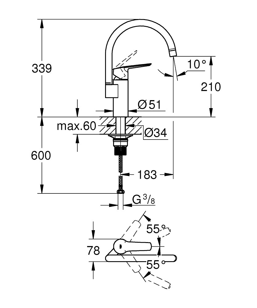 GROHE Küchenarmatur Start – 33,9 cm Höhe, Metall, Einhebelmischer, Schwarz