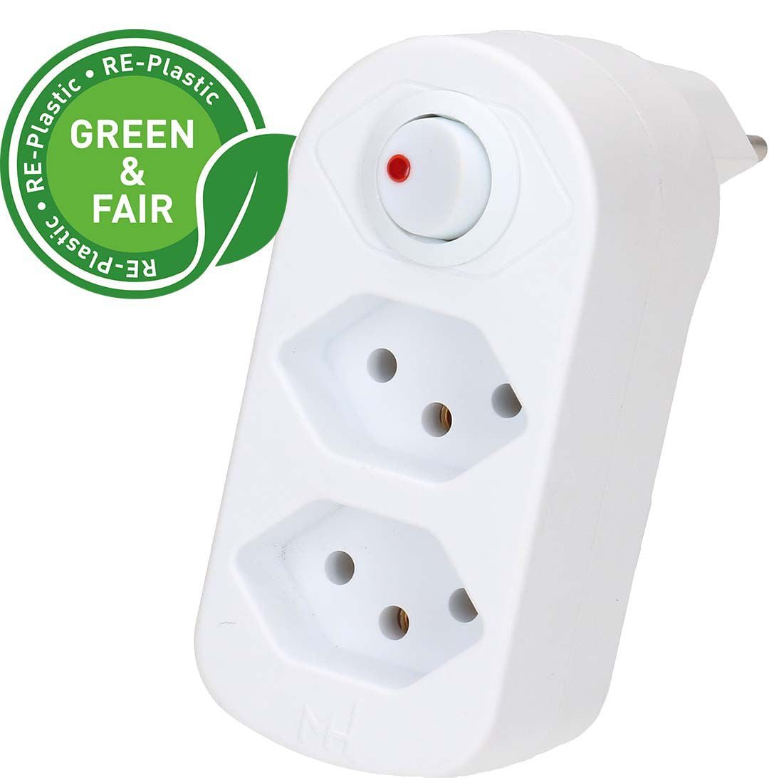 Max Hauri AG Max Hauri ADAPT Abzweigstecker T12 zu 2× T13 – 230 V, 10 A, 2 Ausgänge, 10 cm, Weiss