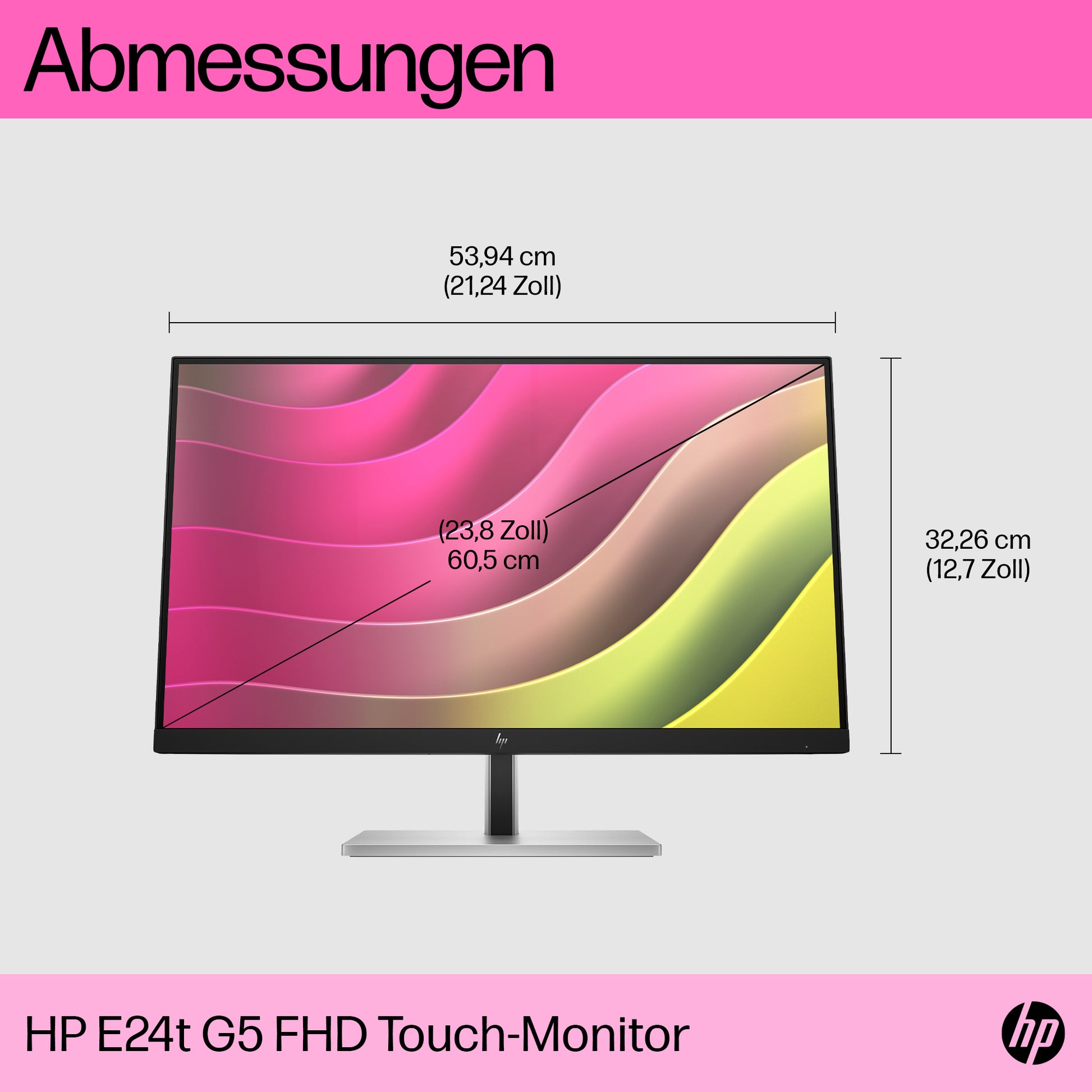 HP E24t G5 – Monitor, 23,8", 1920 × 1080 (Full HD), Touch, Schwarz