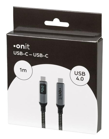 ONIT USB-C auf USB-C Kabel – USB4 40 Gbit/s – 1 m – PD 240 W – Textilmantel, LED-Display – Schwarz/Grau