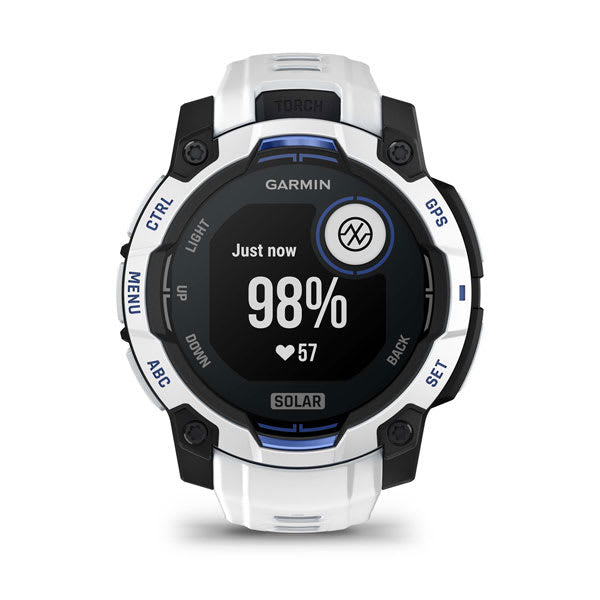 Garmin Instinct 3 45 mm GPS – FRP Weiss, Sportband Weiss, 100 m, für iPhone und Android
