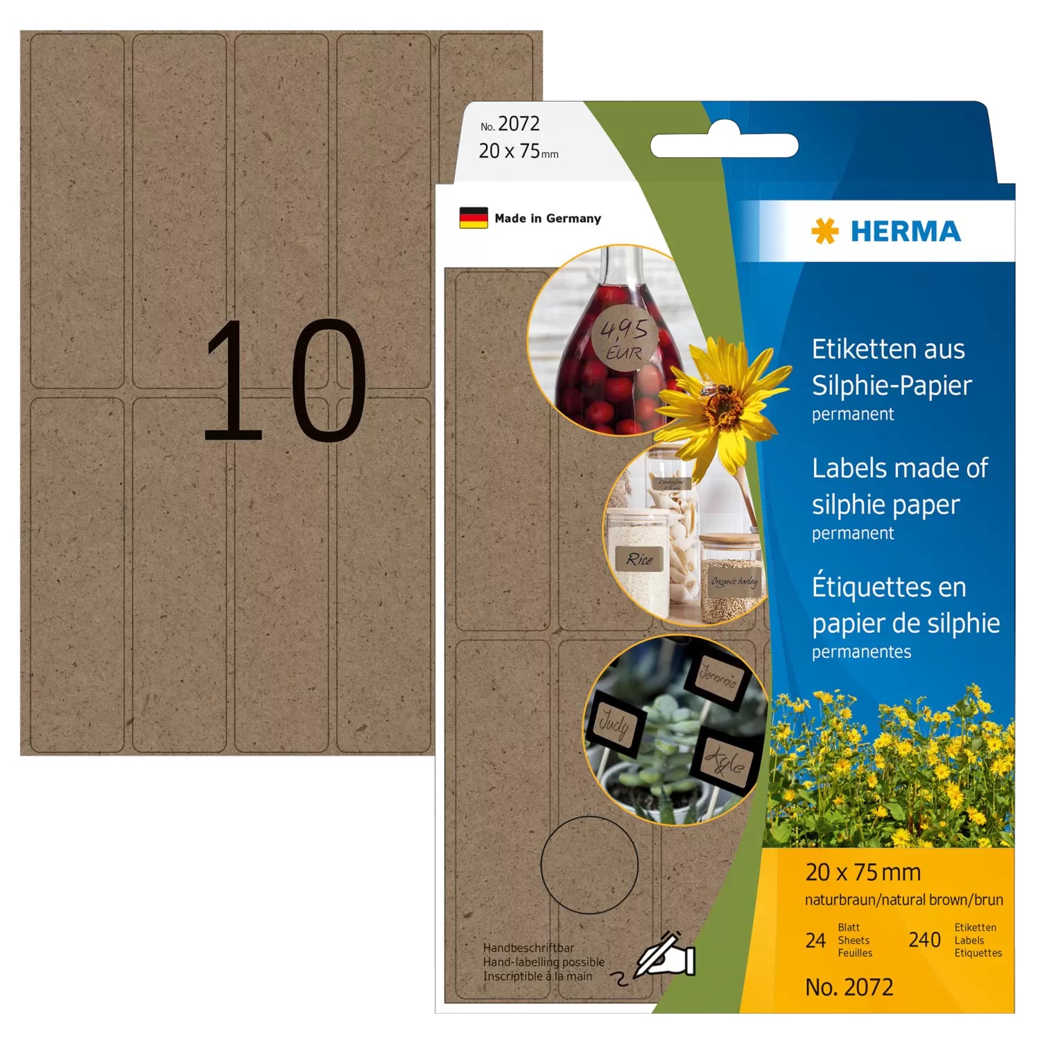 HERMA Schuletiketten – 20 × 75 mm, Abgerundete Ecken, 240 Stk, 24 Bogen, Papier, Permanent Haftend