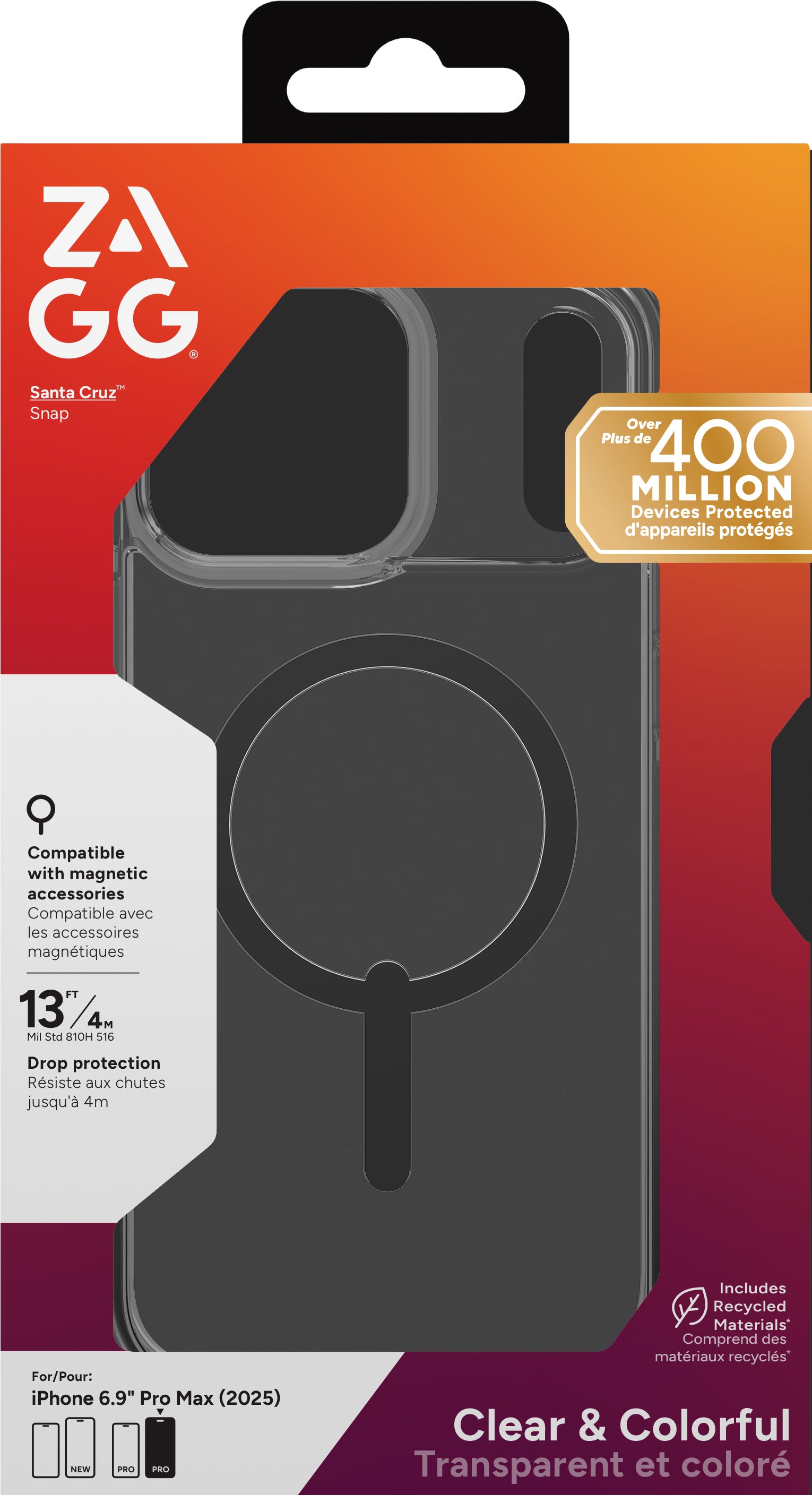ZAGG Santa Cruz Snap Backcover – für Apple iPhone 17 Pro Max, Schwarz/Transparent, bis 4 m Sturzsicher