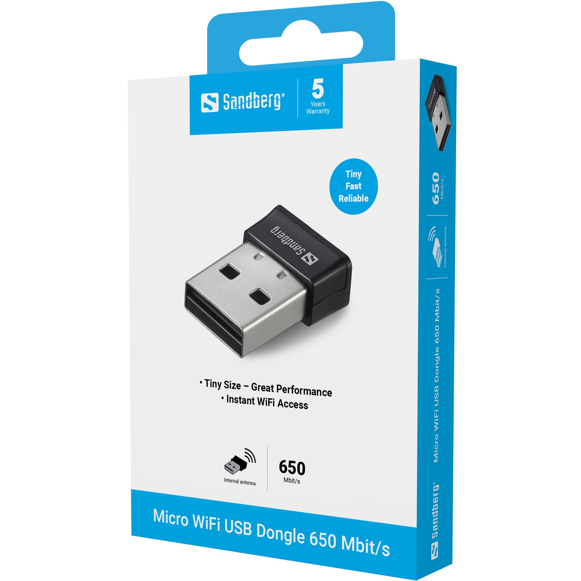 Sandberg USB-WLAN-Adapter – Wi-Fi 5 (802.11ac), bis zu 650 Mbit/s, USB 2.0, für PC (Windows, Mac), Schwarz