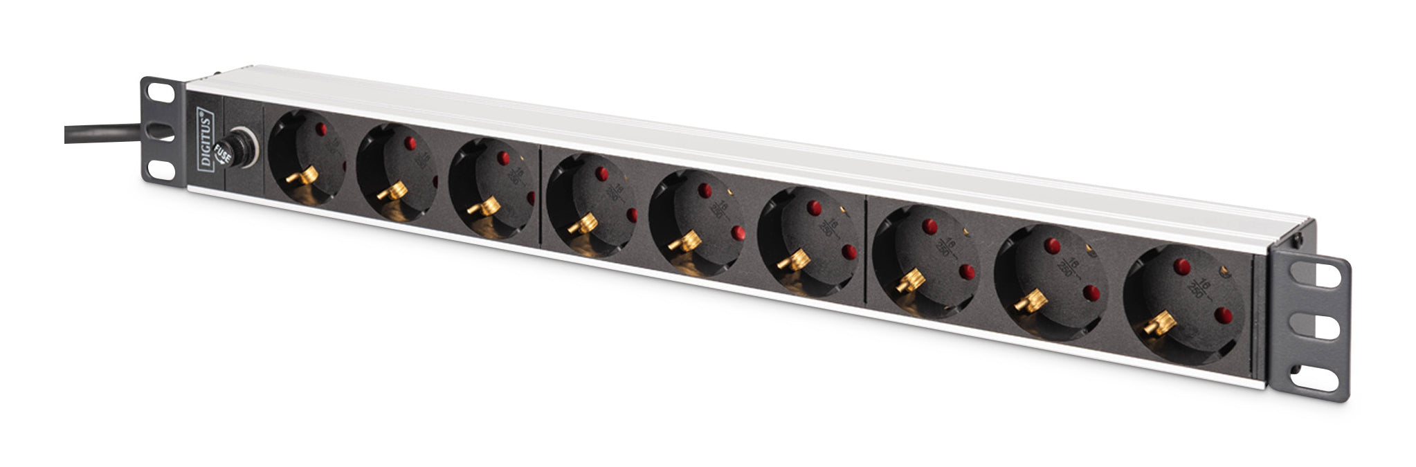 Digitus DN-95437 Rack-PDU – 1U, horizontal/vertikal, 9× Schuko (Typ F), IEC C14, 250 V/16 A, 2 m