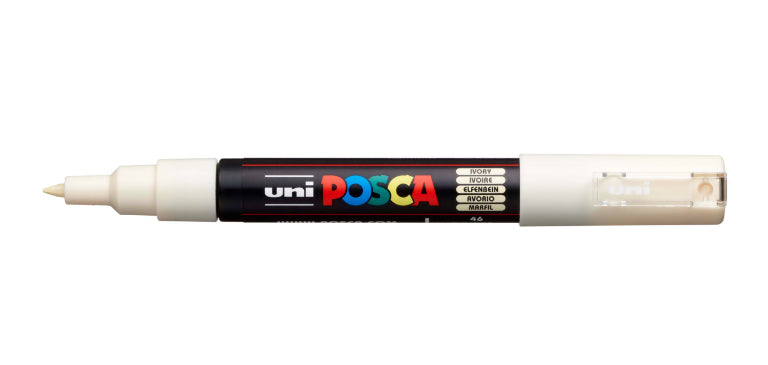 Uni-Ball POSCA PC-1M Permanentmarker – Extrafeine Rundspitze 0,7–1 mm – Elfenbein – für Karton, Keramik und Stoff