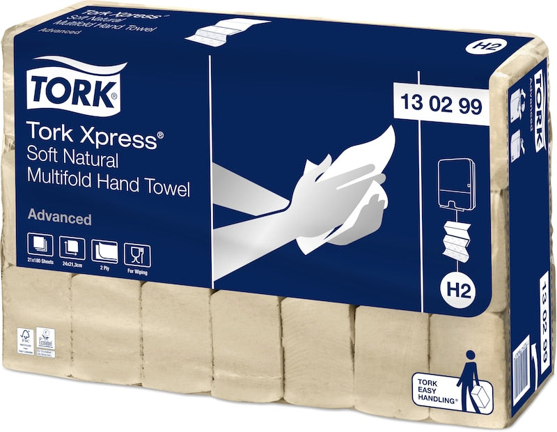 Tork Falthandtuch Xpress – Z-Falz, 2-lagig, Recyclingfasermaterial, natur, 213 × 240 mm, für Tork H2