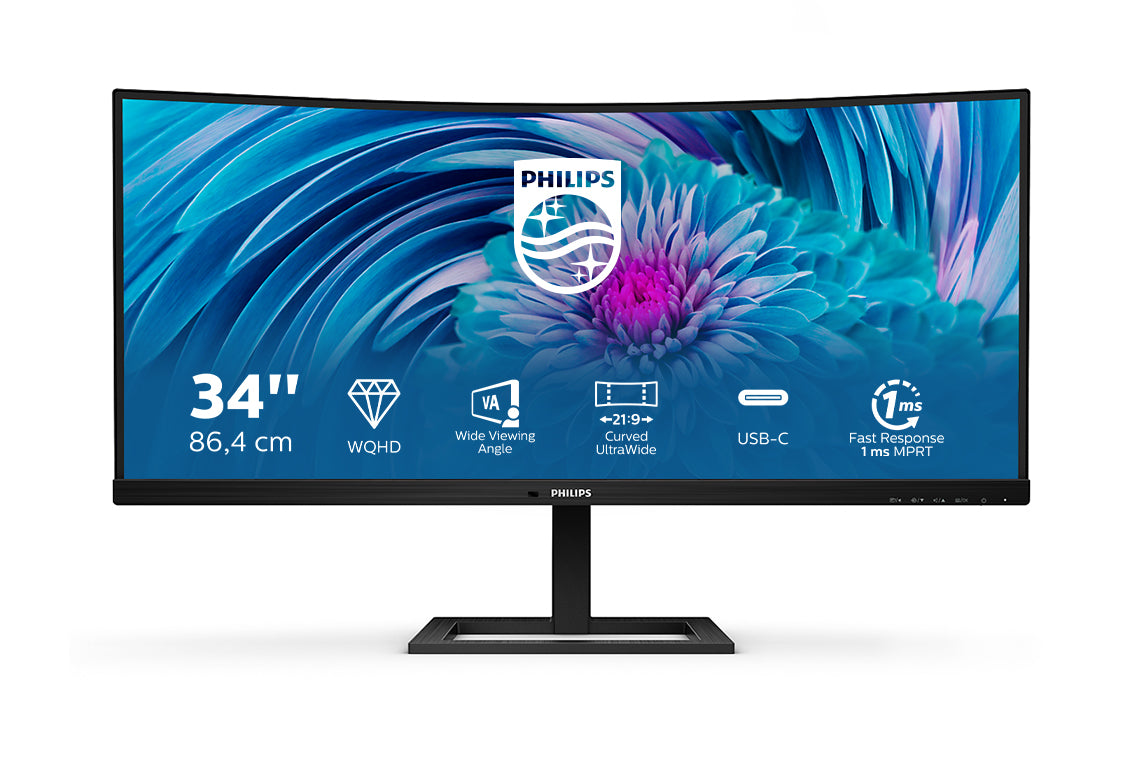 Philips 346E2CUAE/00 – Monitor, 34", VA, 100 Hz, 300 cd/m², Lautsprecher, VESA 100 × 100, Schwarz