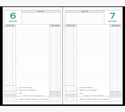 Exacompta Perpetual Caisse – Tagesagenda ohne Jahr, 1 Tag/1 Seite, A5, Softcover, Französisch, Mehrfarbig