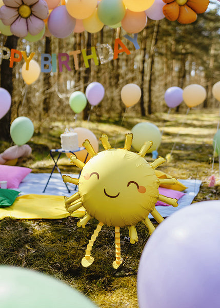 PartyDeco Folienballon Sonne – 77 × 62 cm – Folie, Gelb
