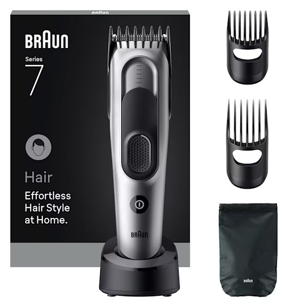 Braun Haarschneider Serie 7 HC7590 – 3–35 mm, 17 Längeneinstellungen – 50 min Akku – Schwarz/Silber