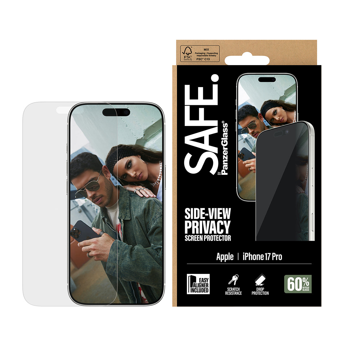 PanzerGlass Displayschutzglas Privacy-Filter – für Apple iPhone 17 Pro, kratzresistent, Hartglas