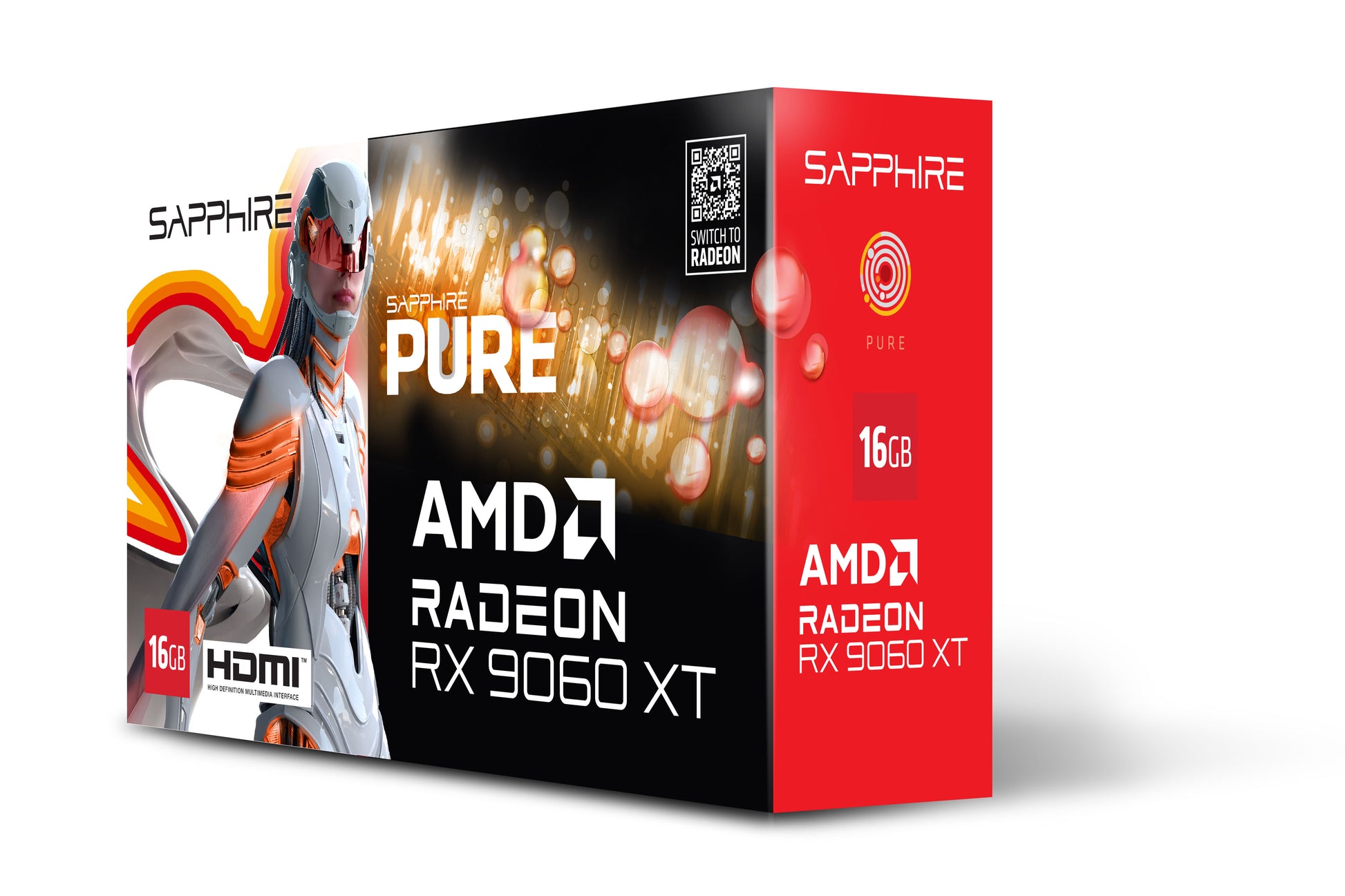 Sapphire Radeon RX 9060 XT – 16 GB GDDR6, PCIe 5.0, 2× HDMI, 1× DisplayPort