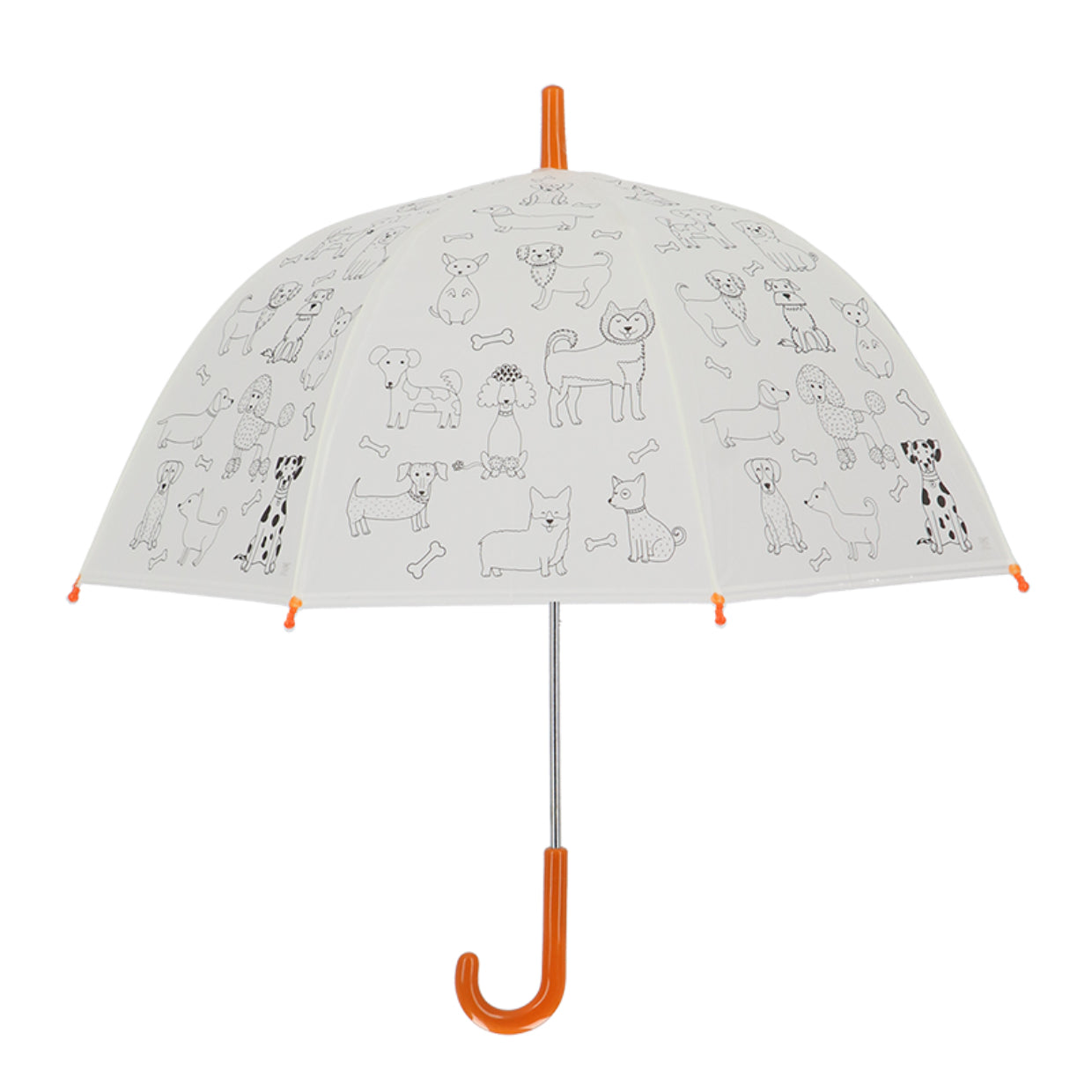 Esschert Design Stockschirm KG279 – Ø 70,5 cm, L 69,2 cm – Orange Hunde – zum Ausmalen, mit Markern