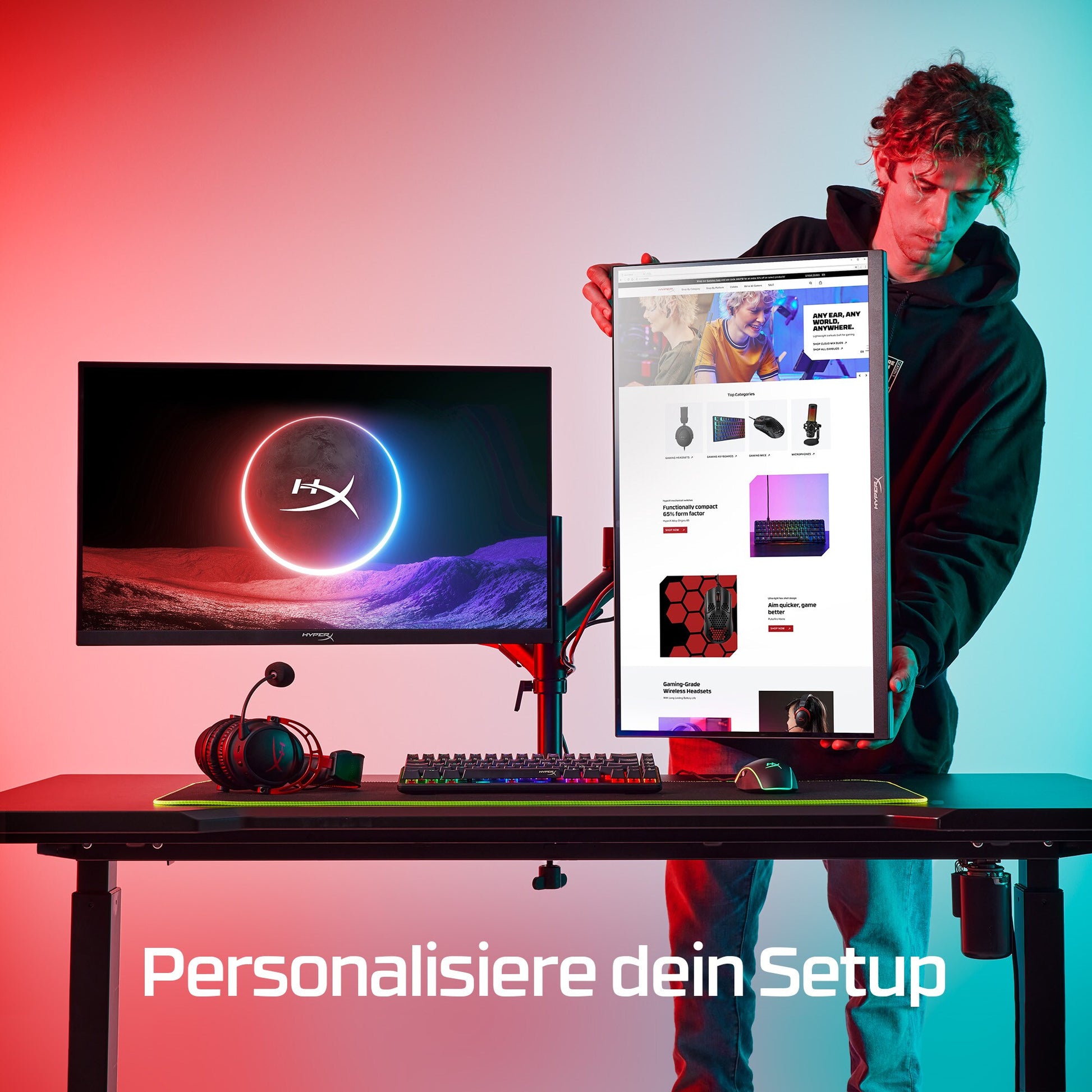 HyperX Armada Addon – Wandhalterung, bis 32", VESA 100 × 100 mm, 9,1 kg, drehbar, schwarz