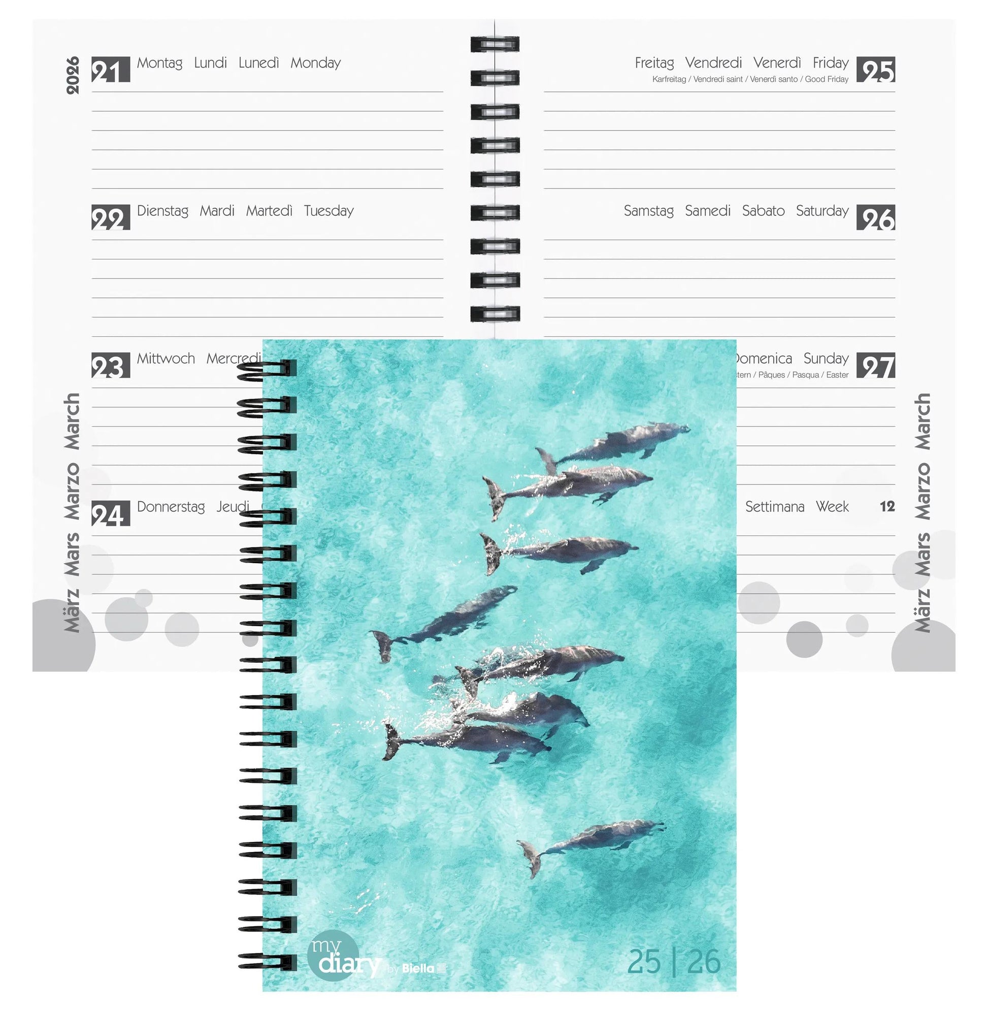 Biella mydiary Schüleragenda – 1 Woche/2 Seiten, Spiralbindung, 12 × 16,5 cm, Aug–Jul, Animal, FSC