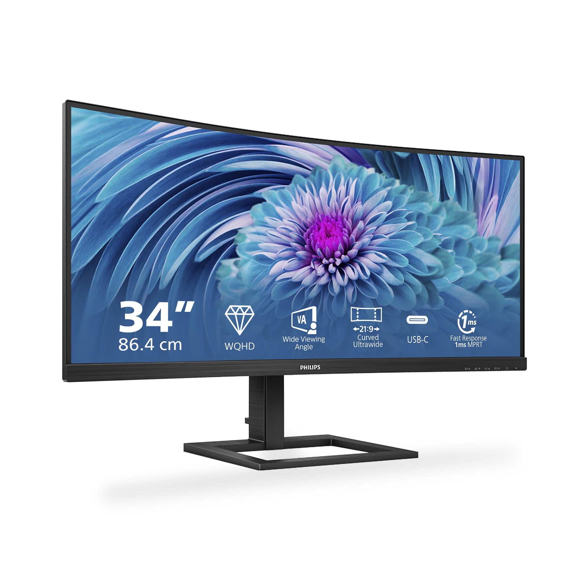 Philips 346E2CUAE/00 – Monitor, 34", VA, 100 Hz, 300 cd/m², Lautsprecher, VESA 100 × 100, Schwarz