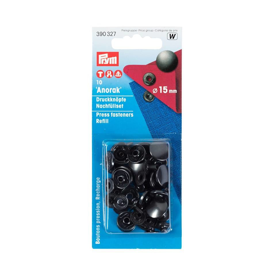 Prym Ösen Ø 15 mm – Messing, schwarz, 10 Stück