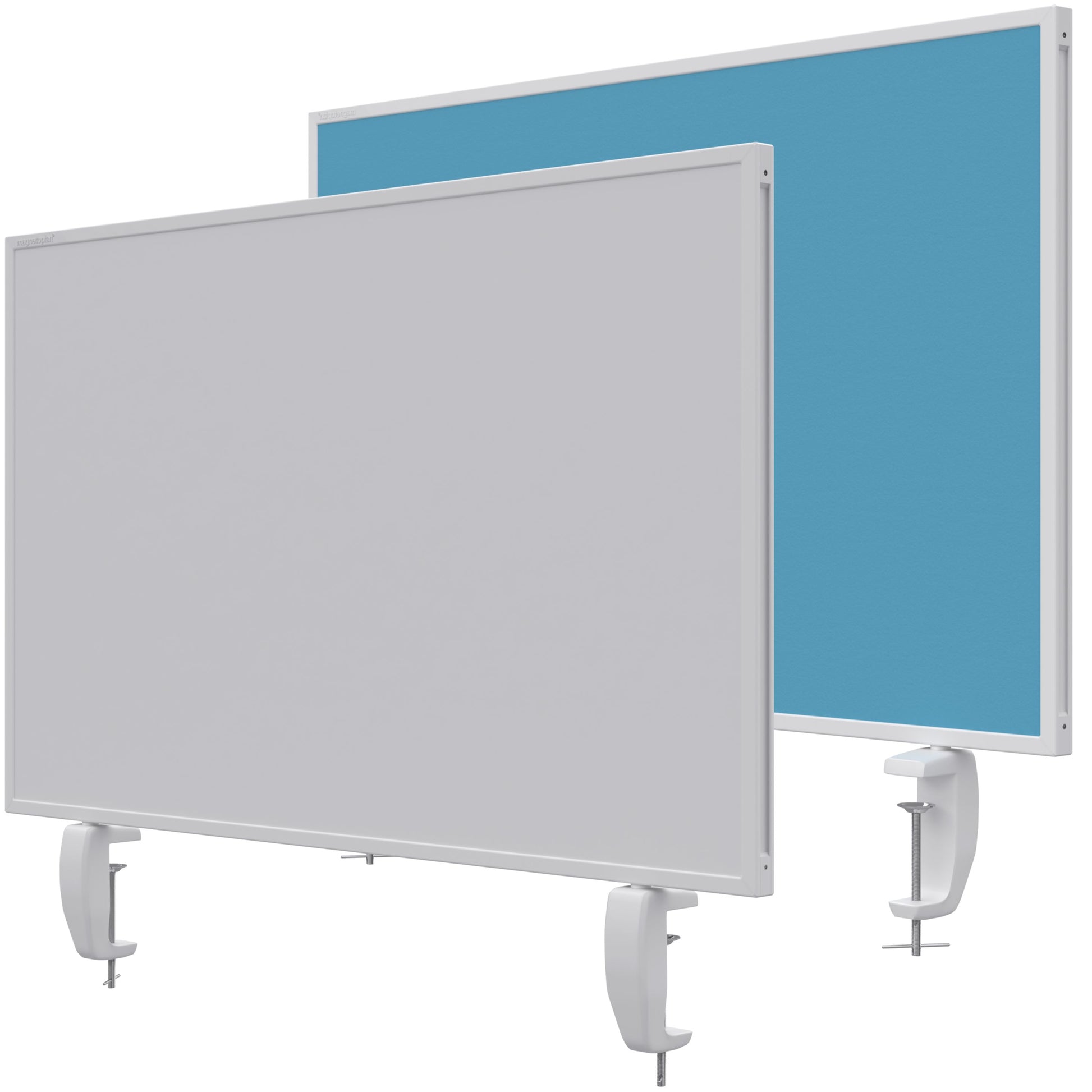 magnetoplan – Tischtrennwand VarioPin – 800 × 500 mm – doppelseitig (Whiteboard/Filz) – türkis