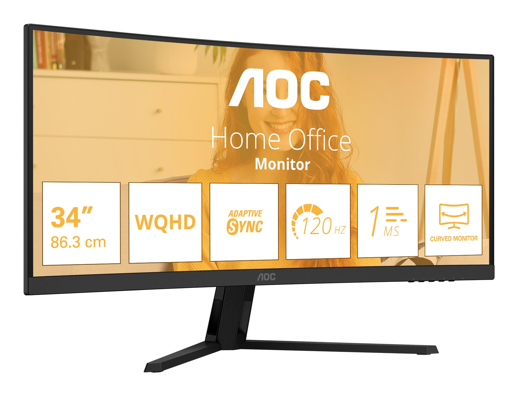 AOC CU34B3E – 34" Gebogener 1500R, 3440 × 1440 (UWQHD), VA, 120 Hz, HDR10