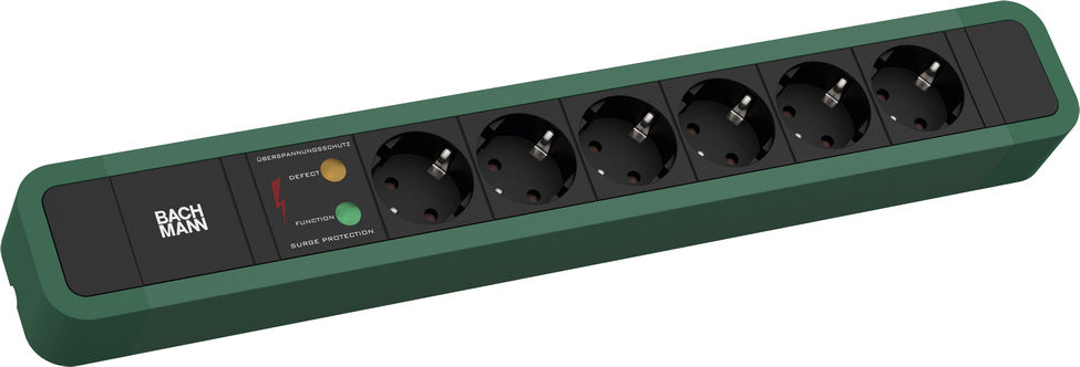 Bachmann PRIMO 2 Steckdosenleiste, 6×Schutzkontakt-Steckdosen (CEE 7/3, Typ F), 2 m Zuleitung – Grün