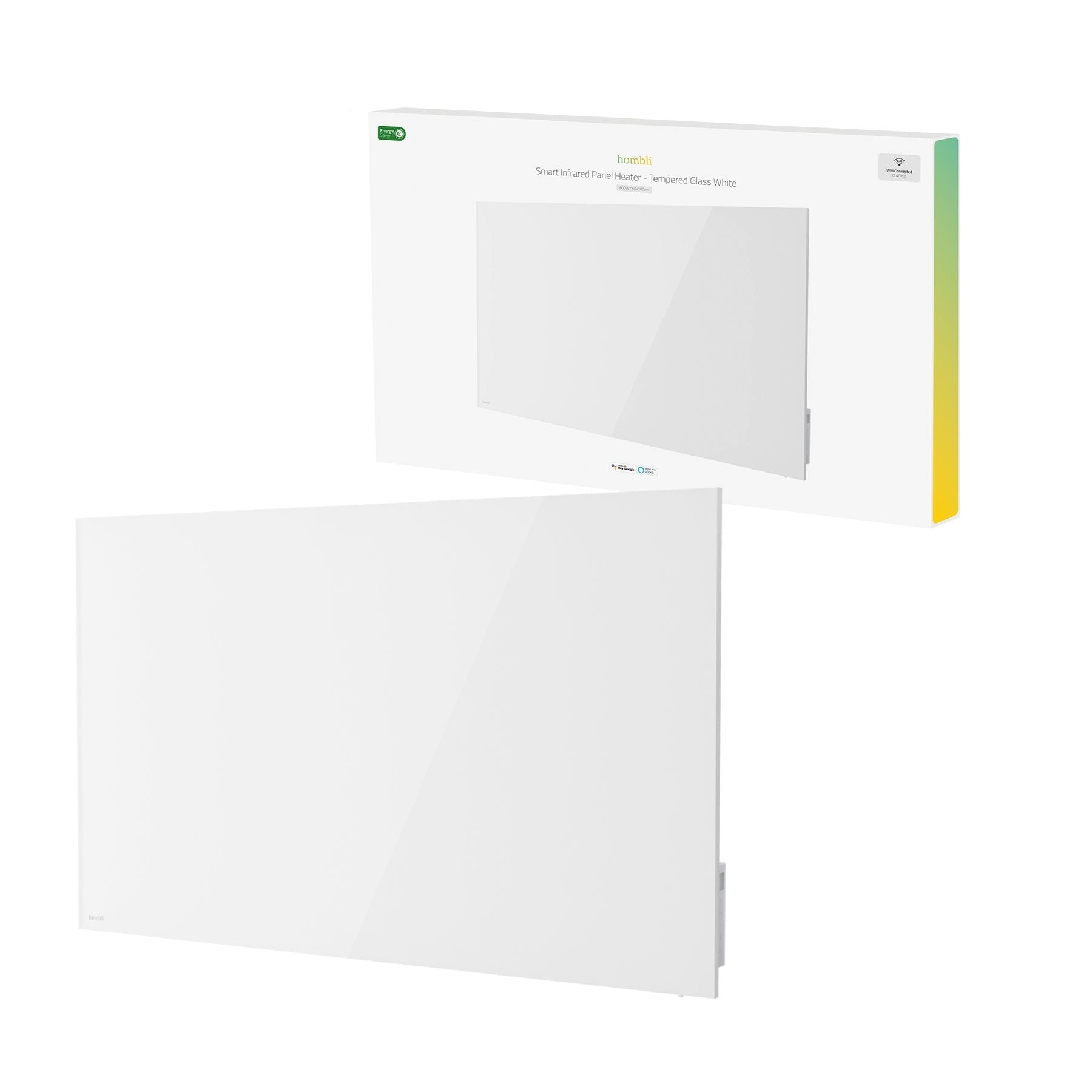 Hombli Smart Infrarot-Heizlüfter – 100 × 60 cm, Glas, Weiss