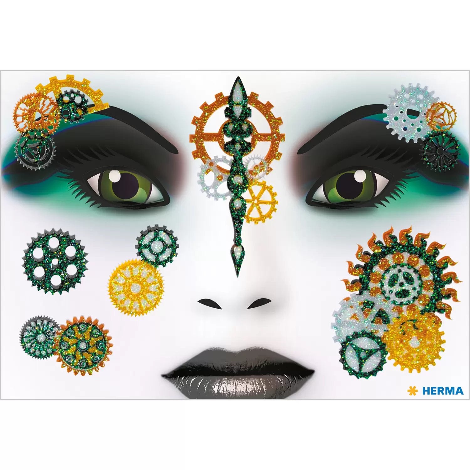 HERMA Face-Art-Sticker, Steam Punk Marie, 127 × 91 mm, 1 Blatt, wiederablösbar, 7 Etiketten pro Blatt