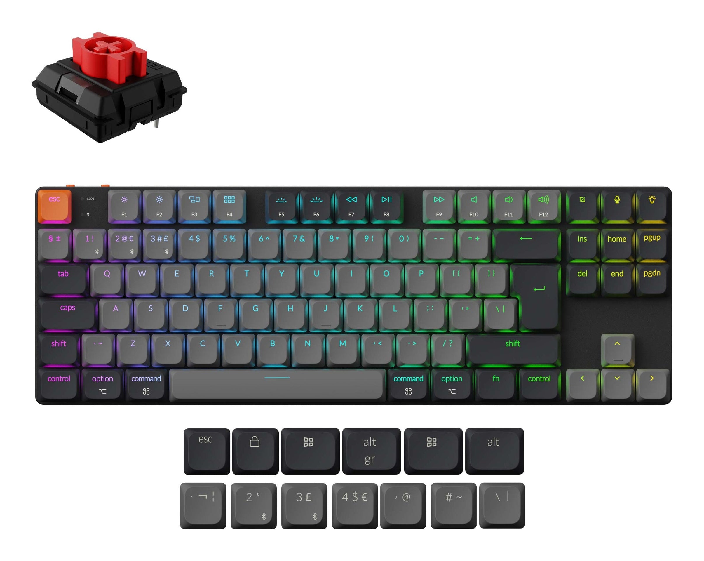 Keychron K1 QMK v6 – Tastatur TKL – Mechanisch (Red Switch) – Kabelgebunden & Bluetooth – QWERTZ (CH) – RGB