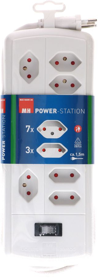Max Hauri AG Max Hauri Power Station Steckdosenleiste (7×T13 + 3×T11), mit Schalter, 1,5 m, Eingang T12, IP20 – weiss