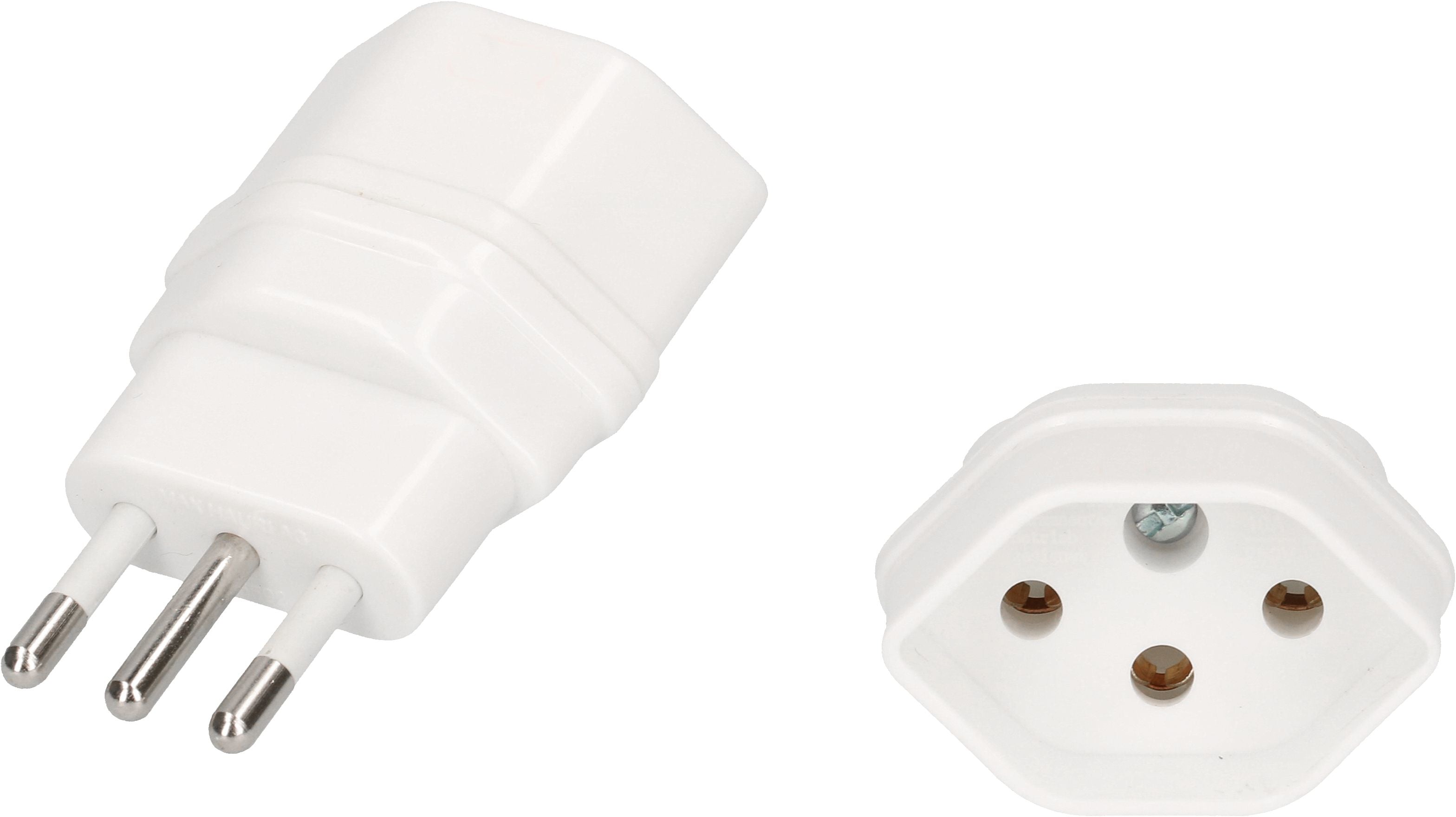 Max Hauri AG Reiseadapter – von Typ L (IT) zu T13 (EU) – geerdet – 45×25×70 mm – weiss – Kunststoff