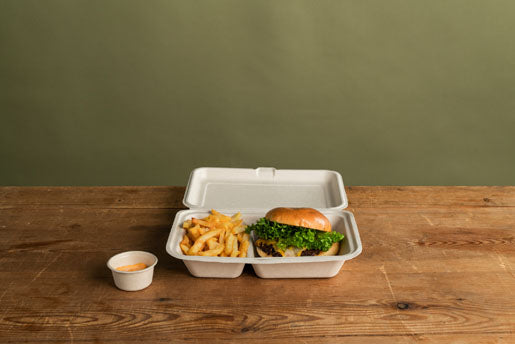 BioPak Take-away-Box, Bagasse (Zuckerrohr) – 248×170×45 mm, braun