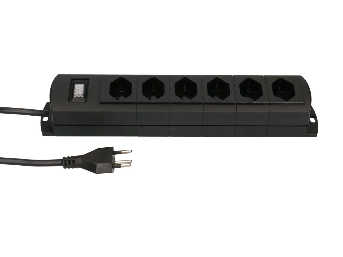 Max Hauri AG Max Hauri Standard Steckdosenleiste, 6×T13, mit Schalter, 3 m, Eingang T12, Magnet – schwarz