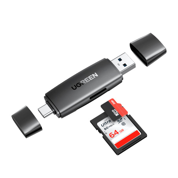 UGREEN 80191 Kartenleser – SD/microSD, 5 Gbit/s – USB‑A/USB‑C (USB 3.2 Gen 1) – Schwarz