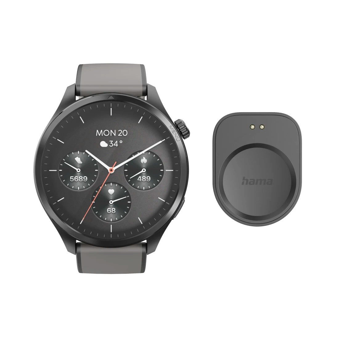 Hama 9000 52 mm GPS – Edelstahl Anthrazit, Sportarmband, 50 m, für Android und iPhone