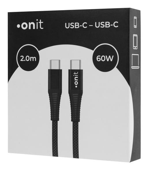 ONIT USB-C auf USB-C Kabel – USB 3.2 Gen 1 (5 Gbit/s) – 2 m – PD 60 W – Geflochten, Verstärkt – Schwarz